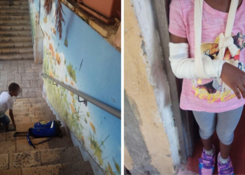 תלמידי בית הספר גוונים. אחת הילדות נפלה במדרגות ושברה את היד