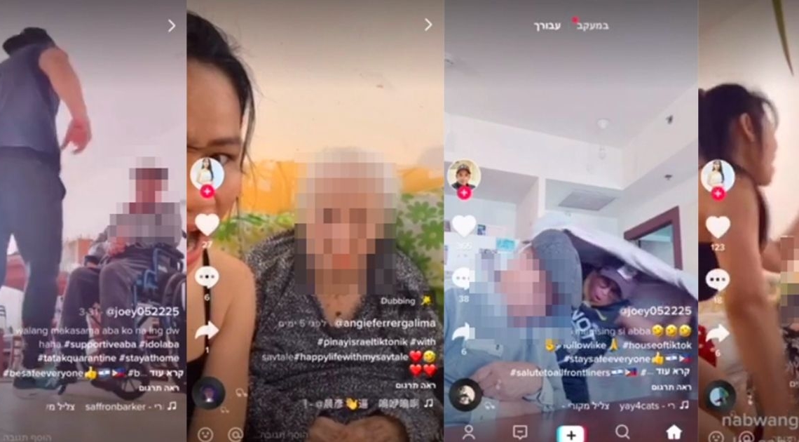 קטעים מתוך סרטוני הטיקטוק שעלו. קשישים המומים ברקע