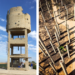 מימין: אנדרטת אוגדת הפלדה, מגדל המים בבארות יצחק | צילום: גיל טבת