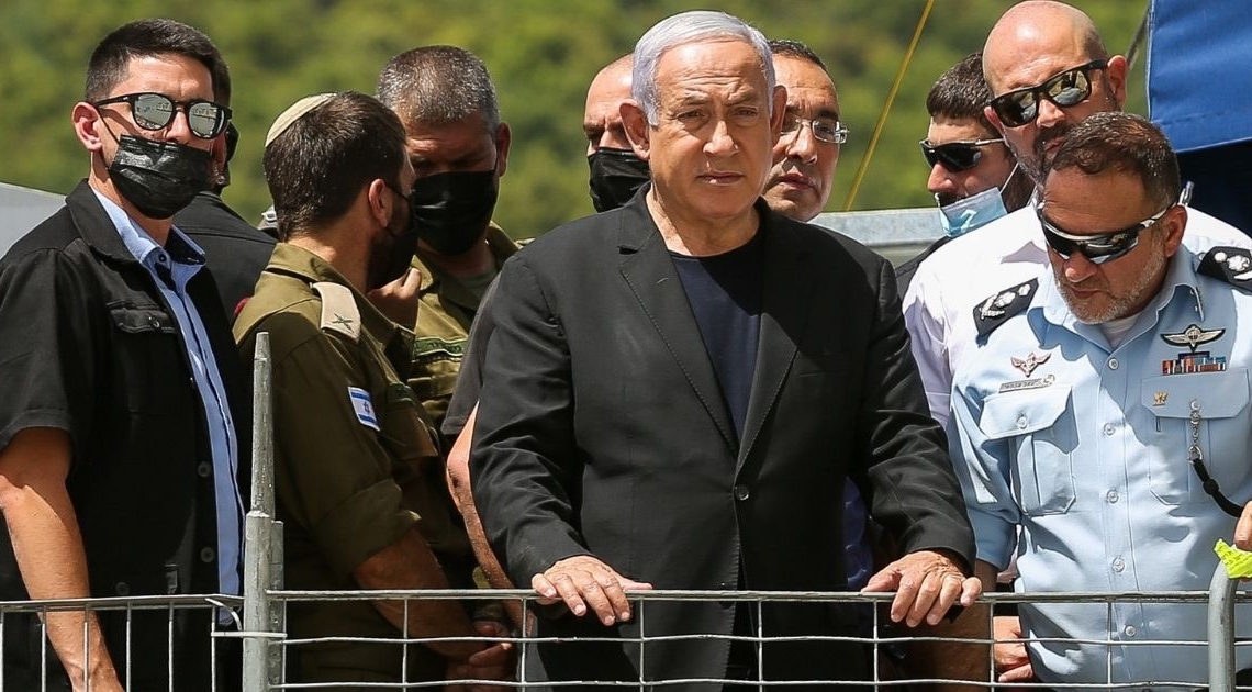 נתניהו, המפכ"ל שבתאי והשר אוחנה, בזירת האסון במירון בשישי | צילום: דוד כהן, פלאש90