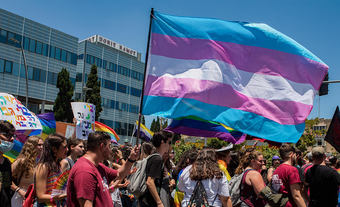 הדגל הטרנסי במצעד הגאווה | צילום: רוני עופר, פלאש 90