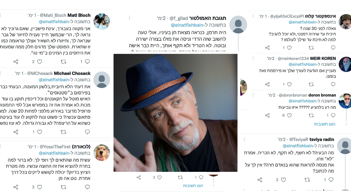 תגובות לציוץ של עינת פישביין| תמונה גרוניך: משה שי, פלאש 90