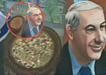 חלקים מאיור הקיר שהוצג בנתב"ג, לפני ואחרי התיקון | איור: חוליו קרסקו ברטון